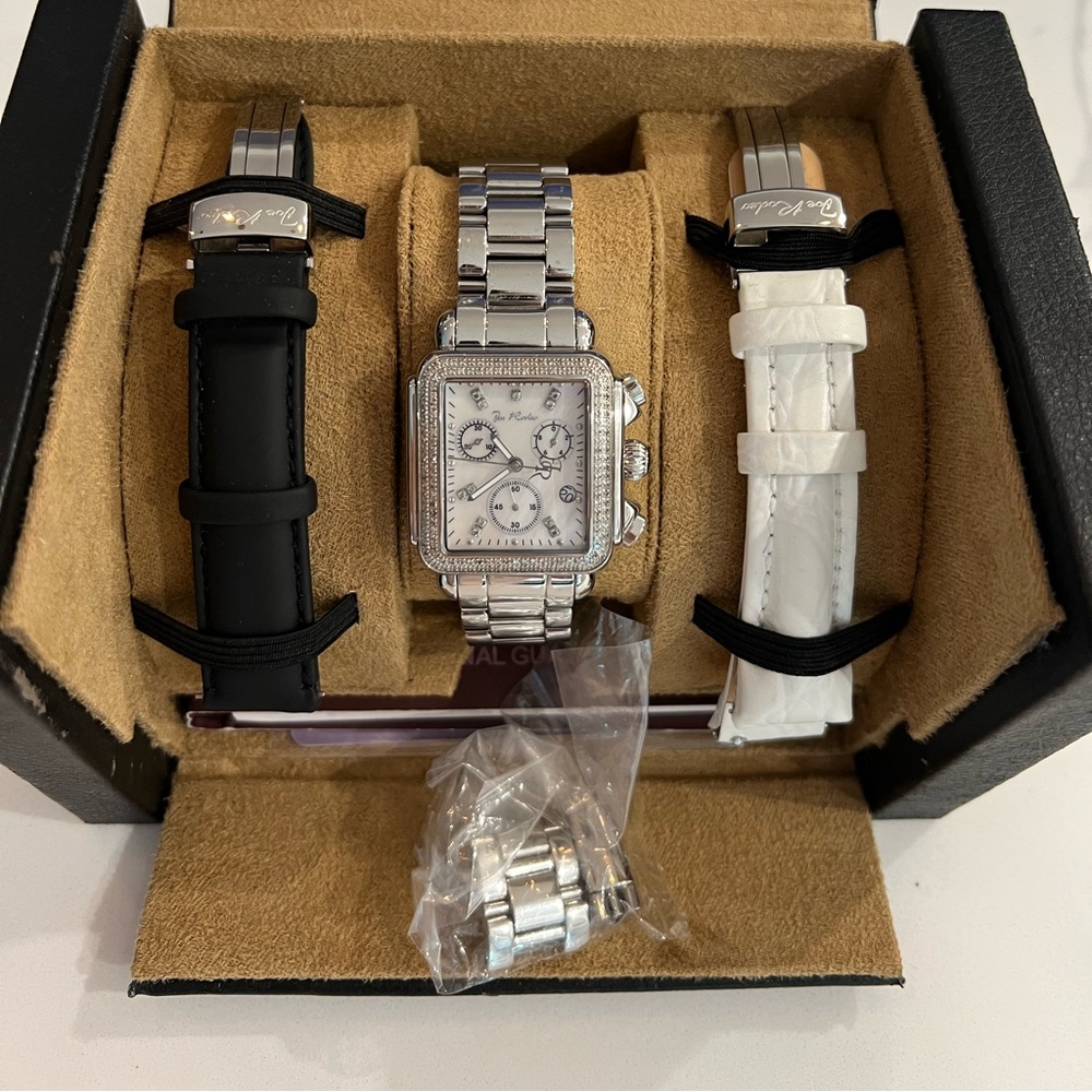 Joe Rodeo diamond watch, Madison. Silver/black/white. Mother of pearl/diamonds
